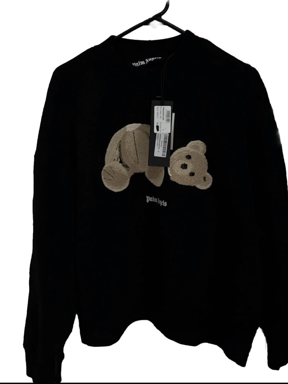 Plam Angle Black Crewneck Sweater with Beige Teddy Appliqué